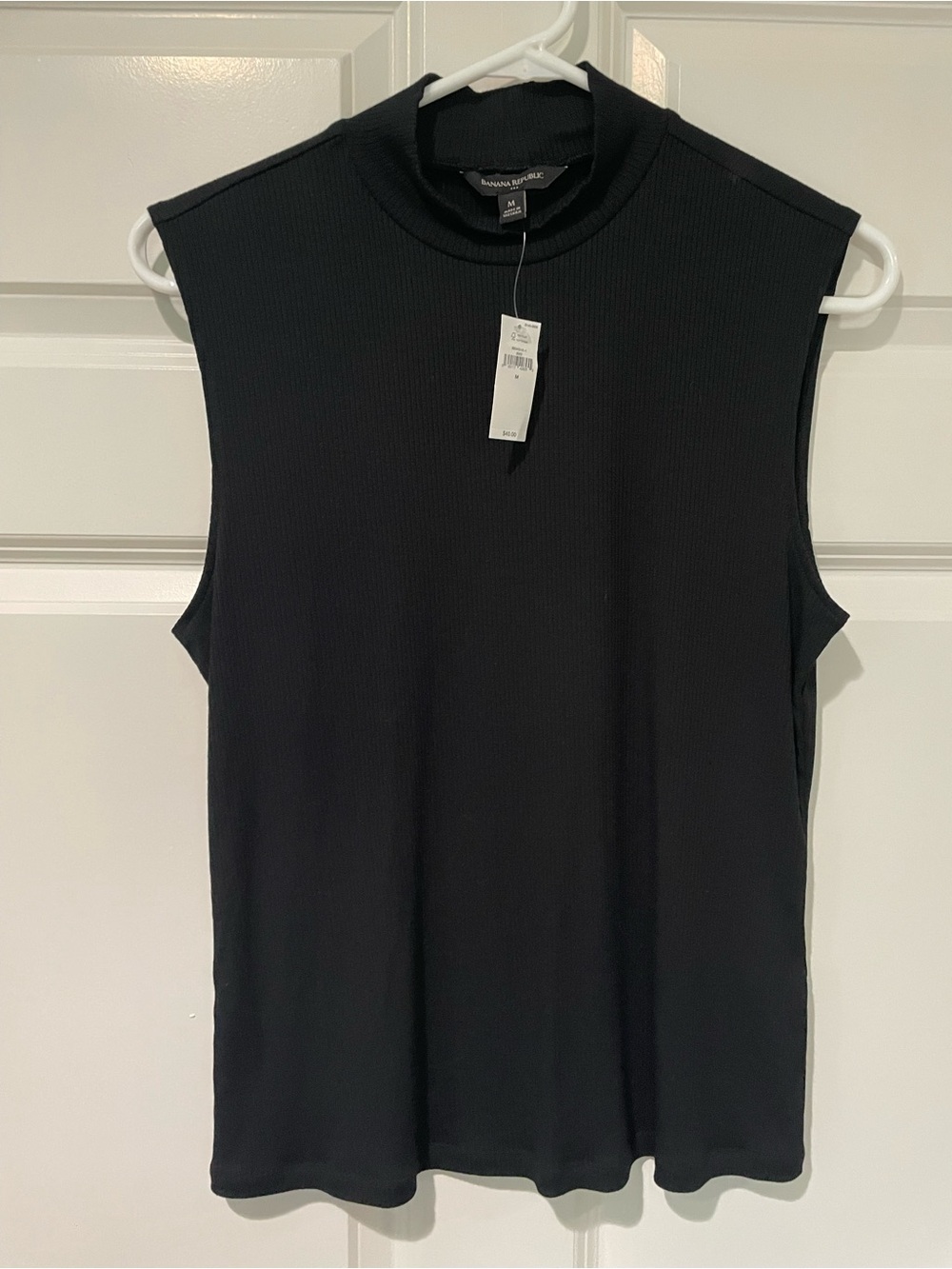 Banana Republic Black Ribbed Mock Neck Sleeveless Top